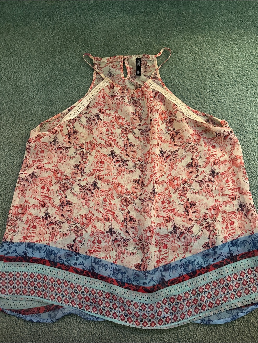 Cure Floral Halter Tank Top in Coral and Blue